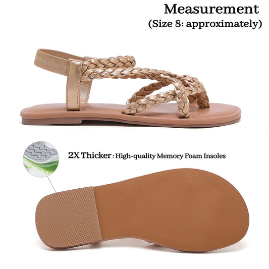 Luoika Women's Wide Width Flat Sandals, Flip Flop Casual Strapy Sandals Slip on Summer Beach Shoes for Women.