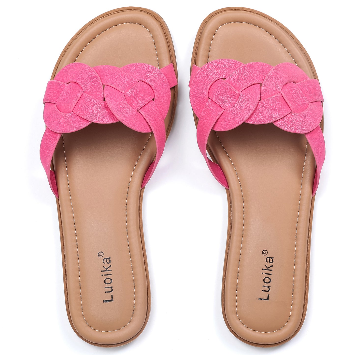 Luoika Women's Wide Width Flat Slides Sandals, Casual Comfortable Summer Beach Shoes Slip on Slide Sandal for Women.