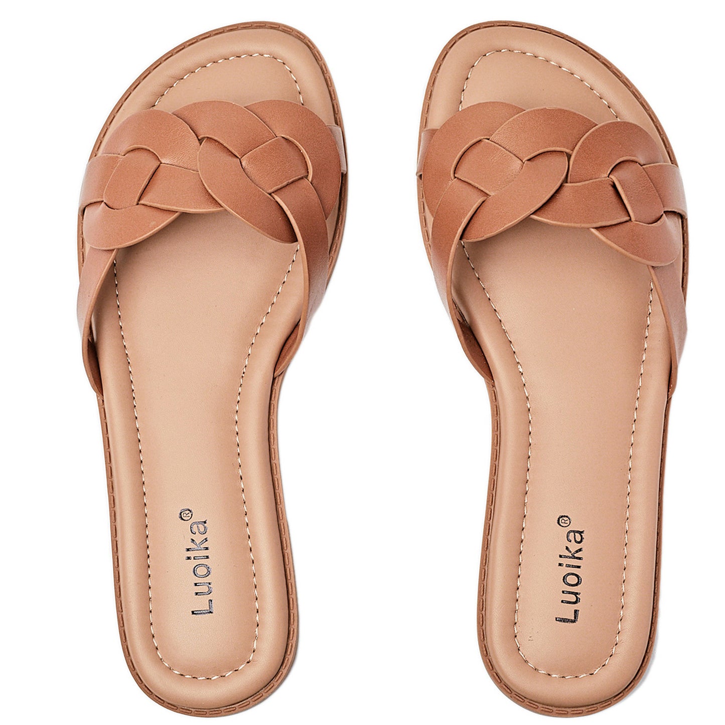 Luoika Women's Wide Width Flat Slides Sandals, Casual Comfortable Summer Beach Shoes Slip on Slide Sandal for Women.