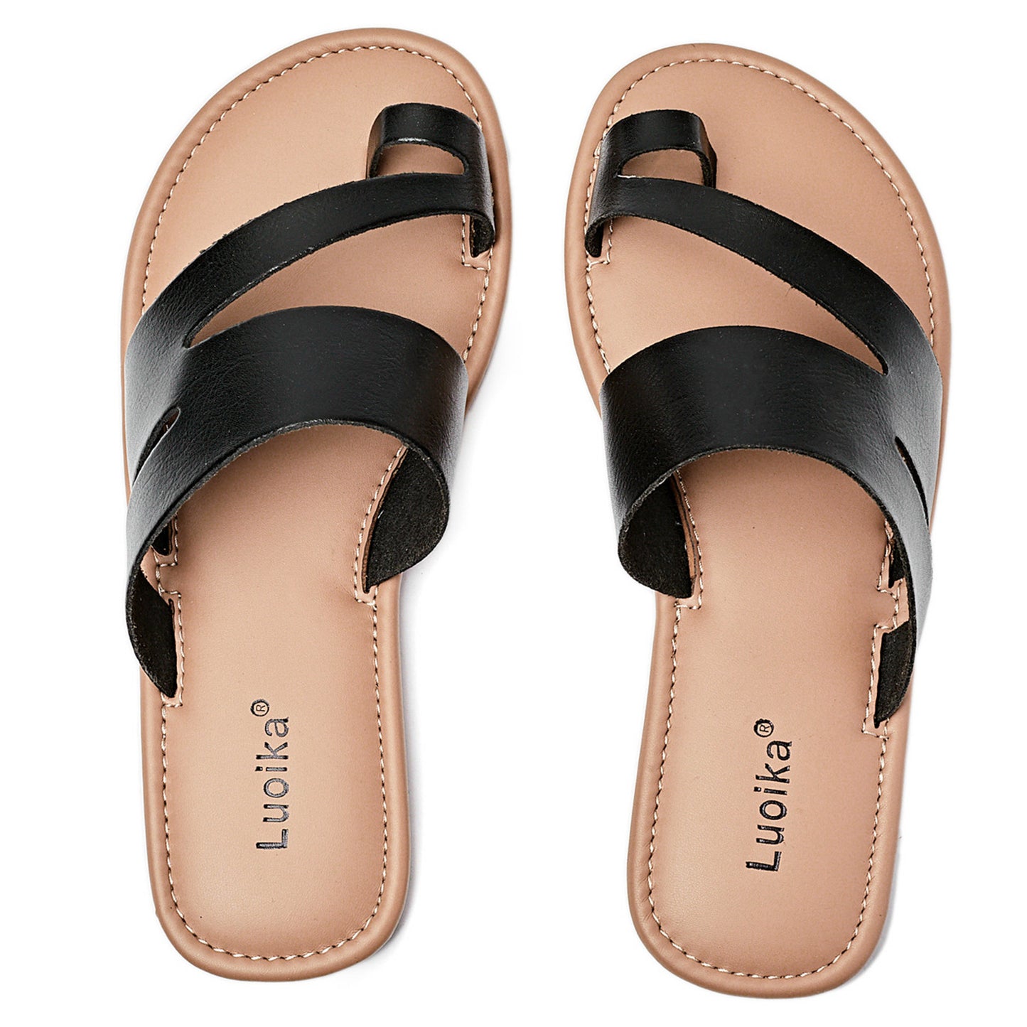 Luoika Women's Wide Width Flat Sandals, Flip Flop Slides Sandal Casual Strapy Sandal Slip on Summer Beach Shoes for Women.