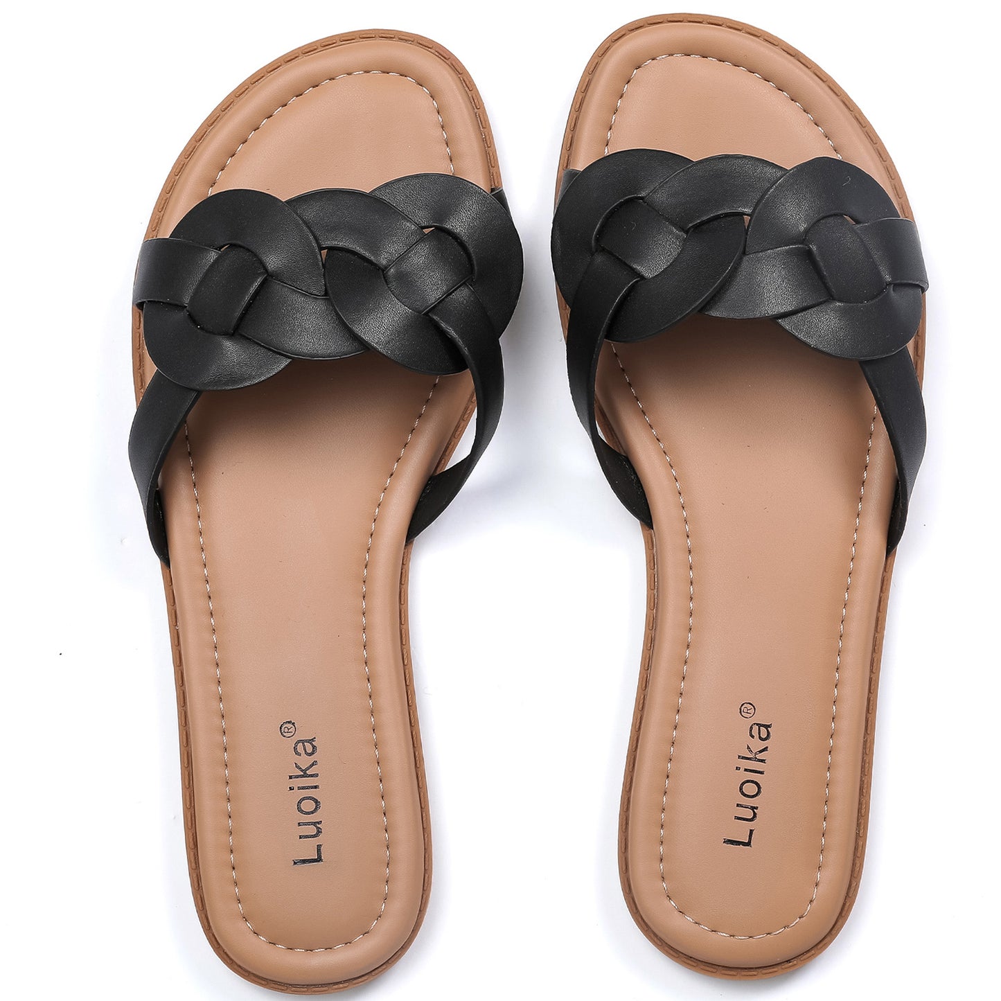 Luoika Women's Wide Width Flat Slides Sandals, Casual Comfortable Summer Beach Shoes Slip on Slide Sandal for Women.