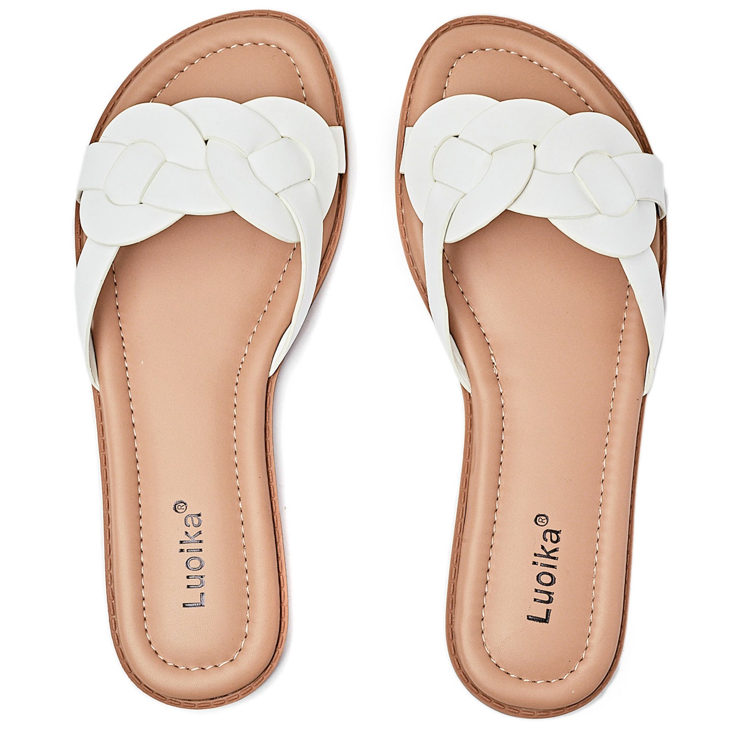 Luoika Women's Wide Width Flat Slides Sandals, Casual Comfortable Summer Beach Shoes Slip on Slide Sandal for Women.