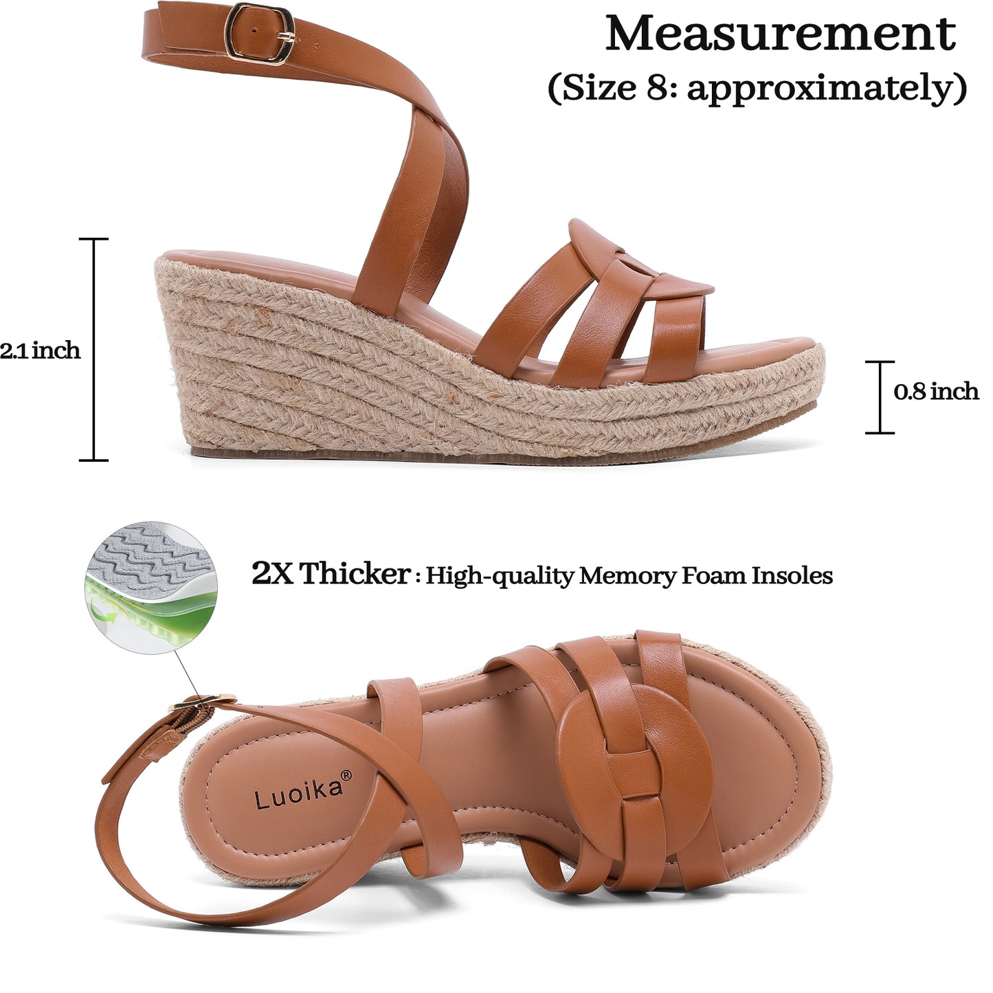 Luoika Women's Wide Width Wedge Sandals, Ankle Strap Open Toe Platform Wedge Pump Heel Women's Sandals Concise Casual Summer Shoes.