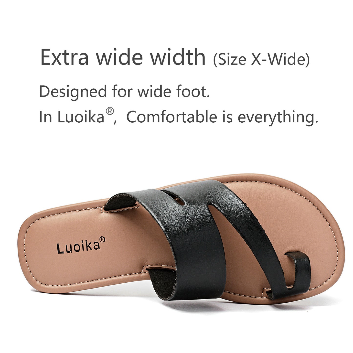 Luoika Women's Wide Width Flat Sandals, Flip Flop Slides Sandal Casual Strapy Sandal Slip on Summer Beach Shoes for Women.