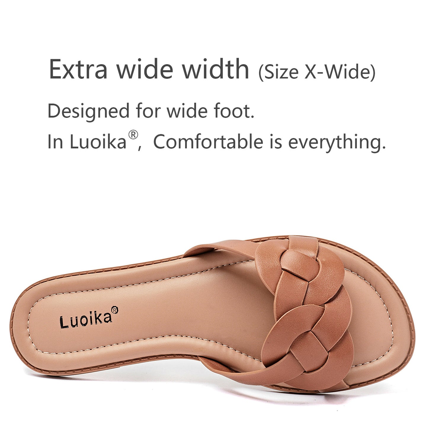 Luoika Women's Wide Width Flat Slides Sandals, Casual Comfortable Summer Beach Shoes Slip on Slide Sandal for Women.