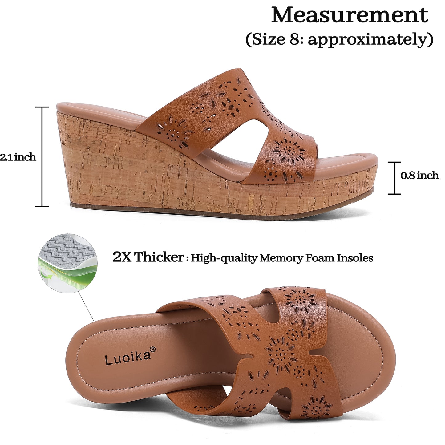 Luoika Women's Wide Width Wedge Slides Sandals, Slip on Plateform Wedge Pump Heel Casual Summer Sandals for Women.