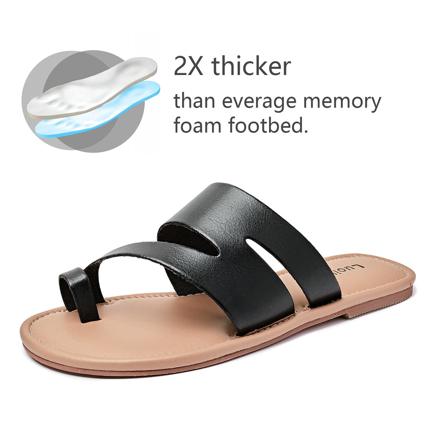 Luoika Women's Wide Width Flat Sandals, Flip Flop Slides Sandal Casual Strapy Sandal Slip on Summer Beach Shoes for Women.