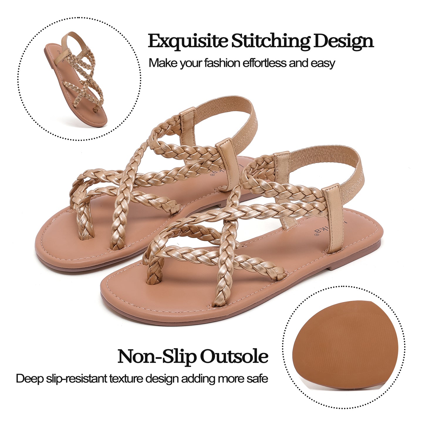 Luoika Women's Wide Width Flat Sandals, Flip Flop Casual Strapy Sandals Slip on Summer Beach Shoes for Women.