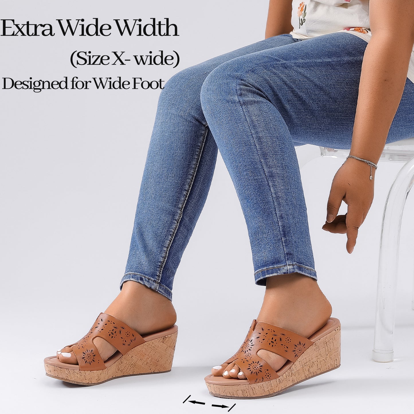 Luoika Women's Wide Width Wedge Slides Sandals, Slip on Plateform Wedge Pump Heel Casual Summer Sandals for Women.