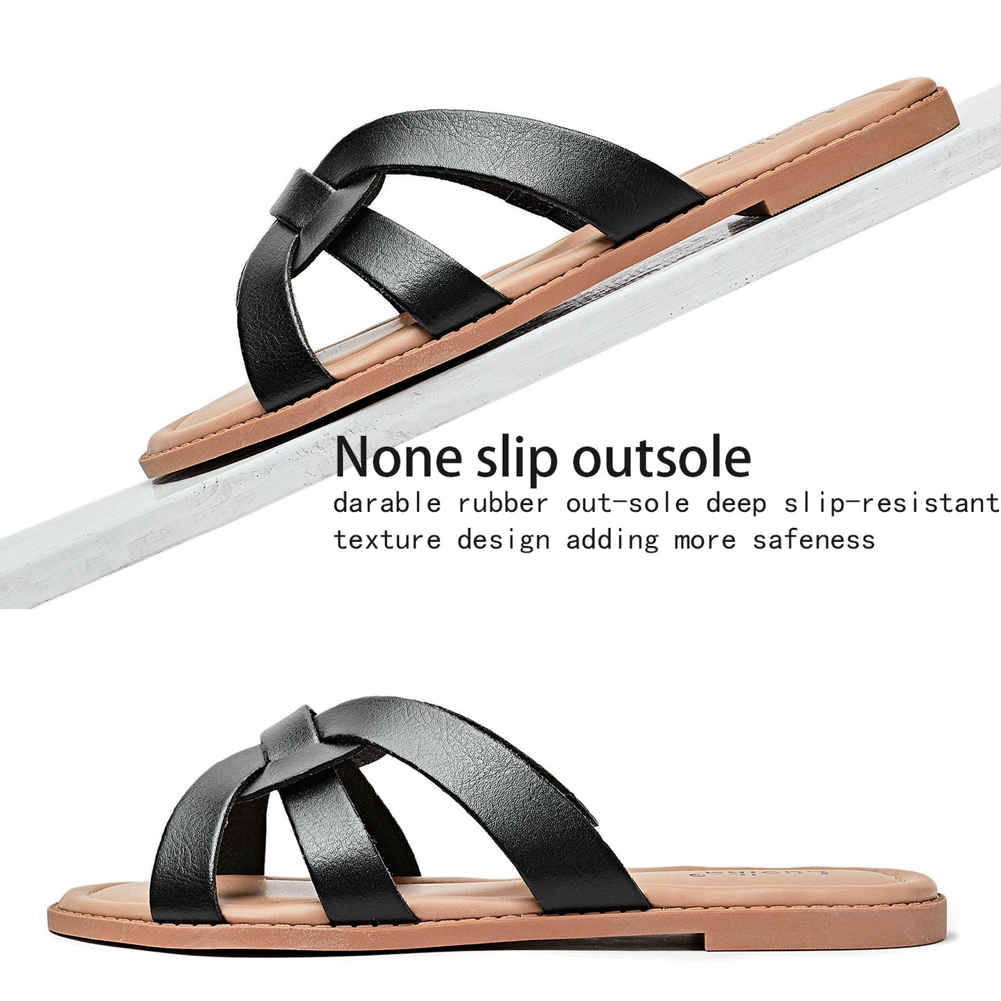 Luoika Women's Wide Width Flat Slides Sandals, Slip on Slide Sandal Casual Comfortable Summer Beach Shoes for Women.