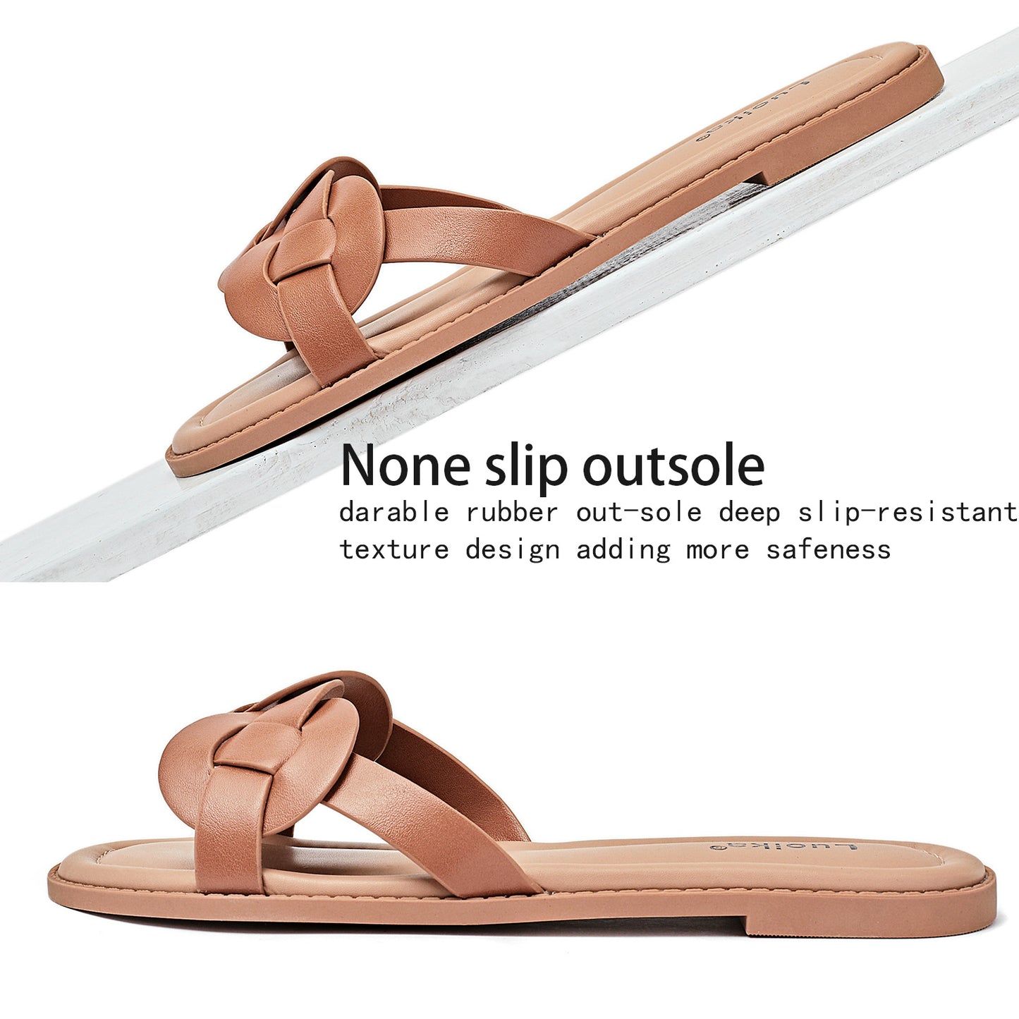 Luoika Women's Wide Width Flat Slides Sandals, Casual Comfortable Summer Beach Shoes Slip on Slide Sandal for Women.