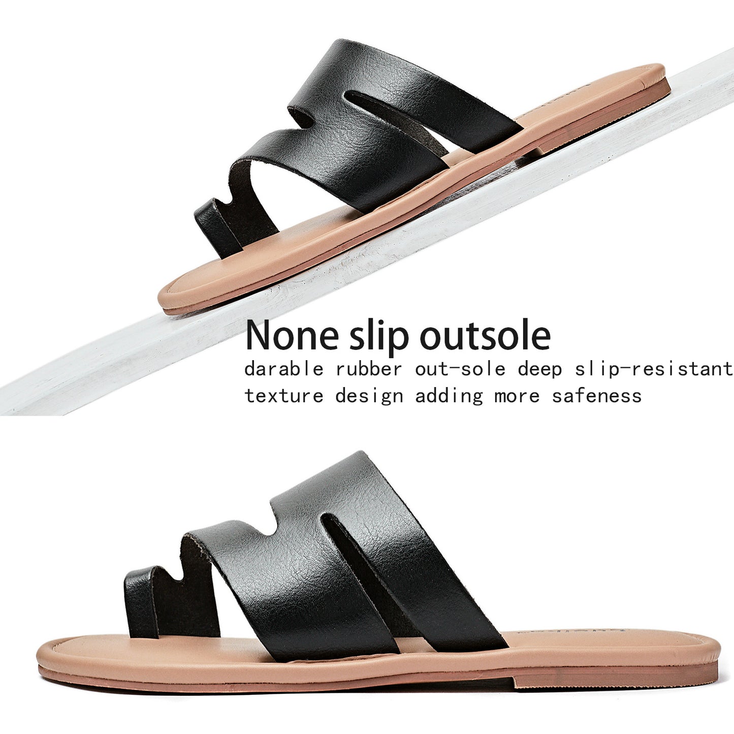 Luoika Women's Wide Width Flat Sandals, Flip Flop Slides Sandal Casual Strapy Sandal Slip on Summer Beach Shoes for Women.