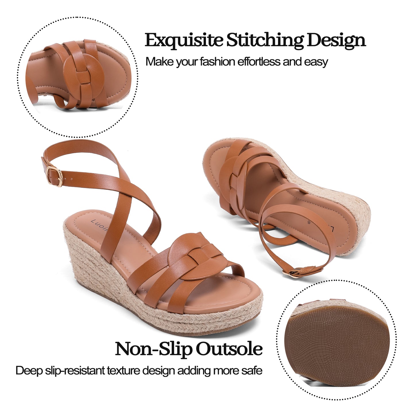 Luoika Women's Wide Width Wedge Sandals, Ankle Strap Open Toe Platform Wedge Pump Heel Women's Sandals Concise Casual Summer Shoes.