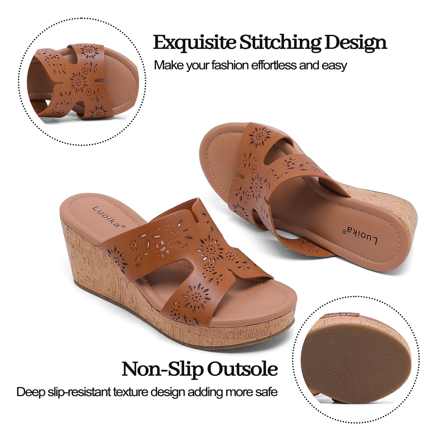 Luoika Women's Wide Width Wedge Slides Sandals, Slip on Plateform Wedge Pump Heel Casual Summer Sandals for Women.