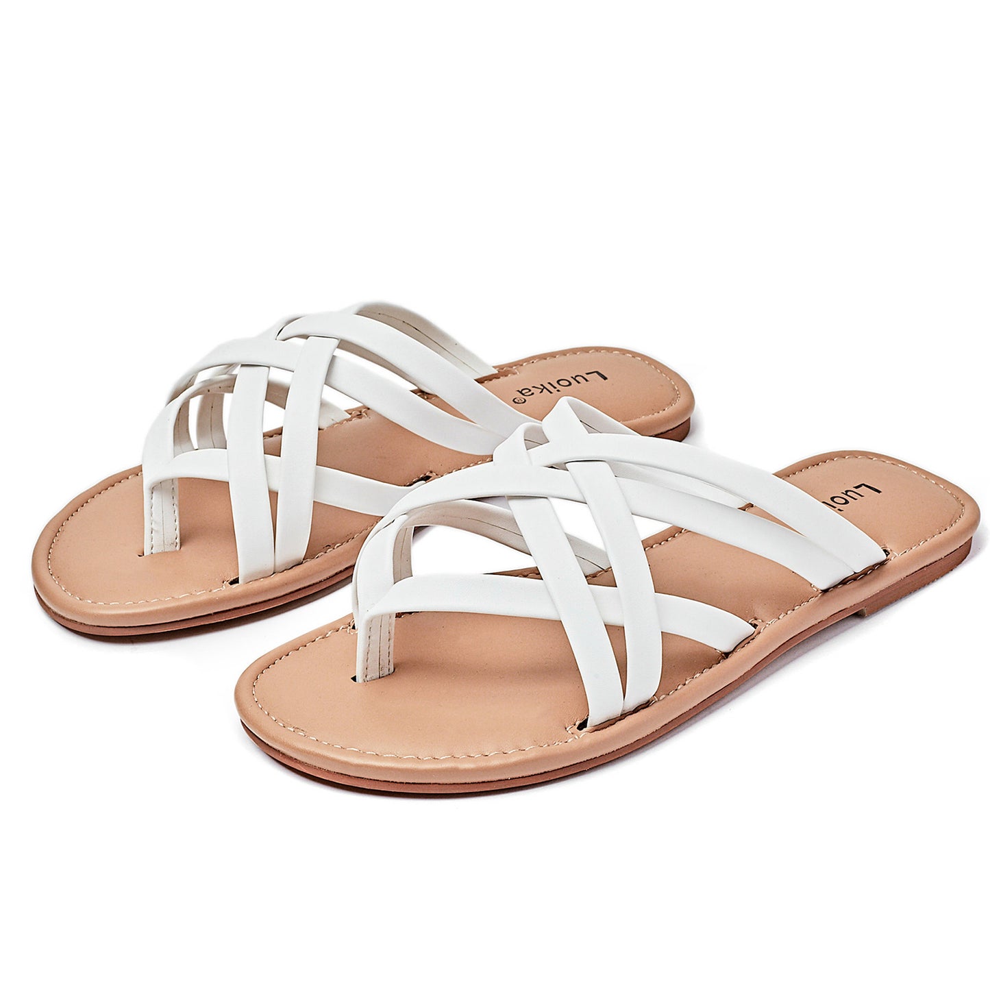 Luoika Women's Wide Width Flat Sandals, Flip Flop Slides Sandal Casual Strapy Sandal Slip on Summer Beach Shoes for Women.