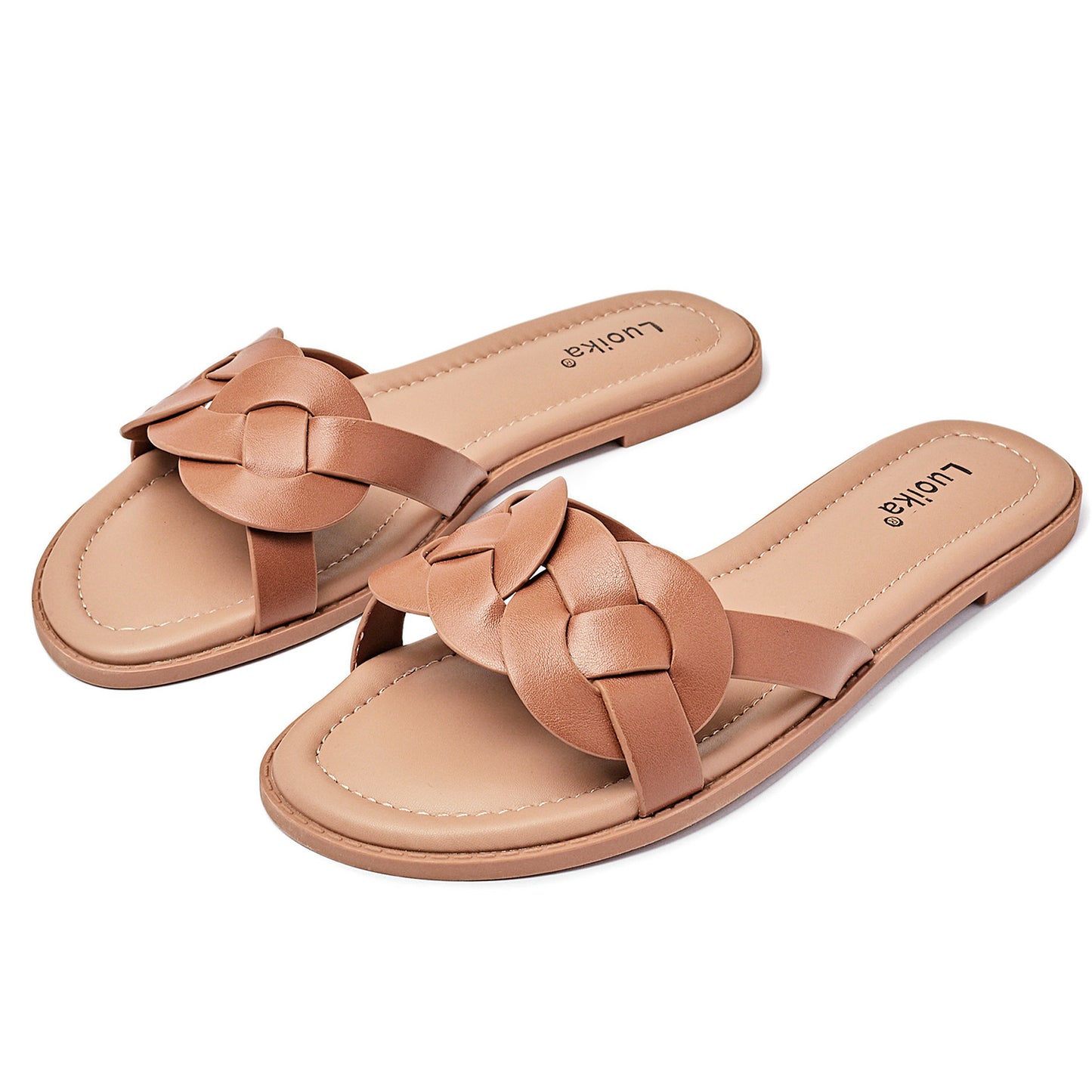 Luoika Women's Wide Width Flat Slides Sandals, Casual Comfortable Summer Beach Shoes Slip on Slide Sandal for Women.