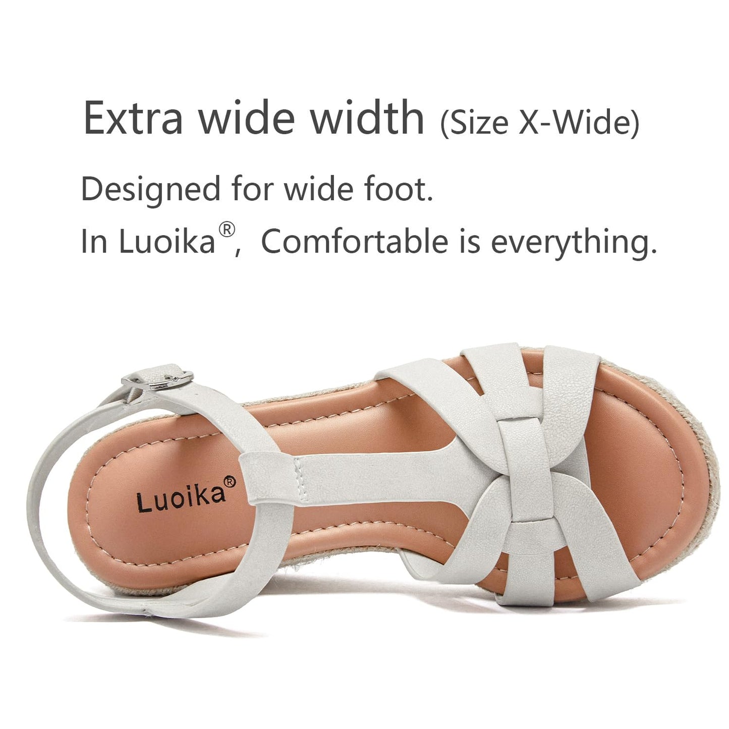 Luoika Women's Wide Width Wedge Sandals, Platform Ankle Strap Open Toe Espadrille Wedge Pump Heel Women's Sandals Concise Casual Summer Shoes.