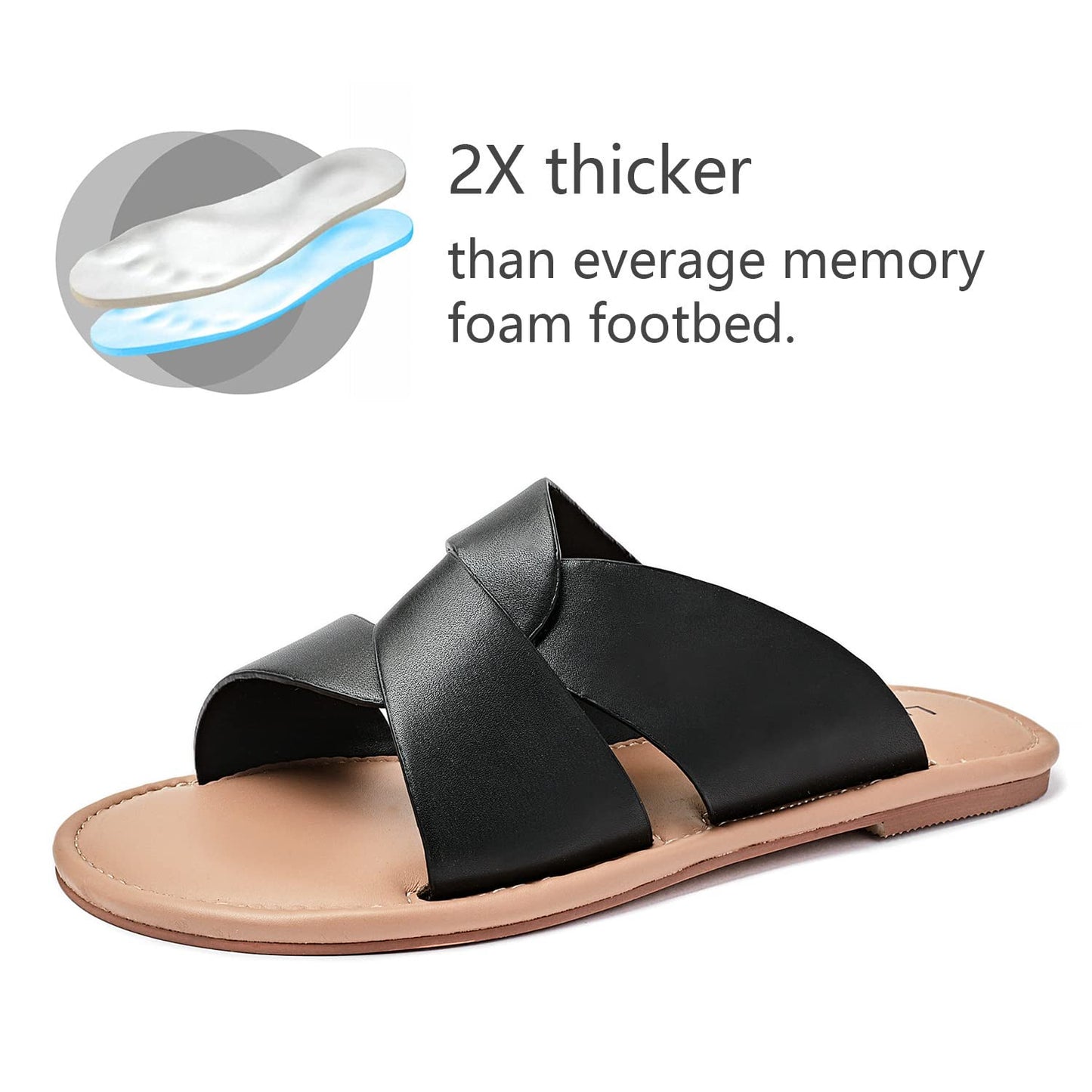 Luoika Women's Wide Width Flat Slides Sandals, Strapy Slide Sandal Slip on Dressy Summer Shoes for Women.