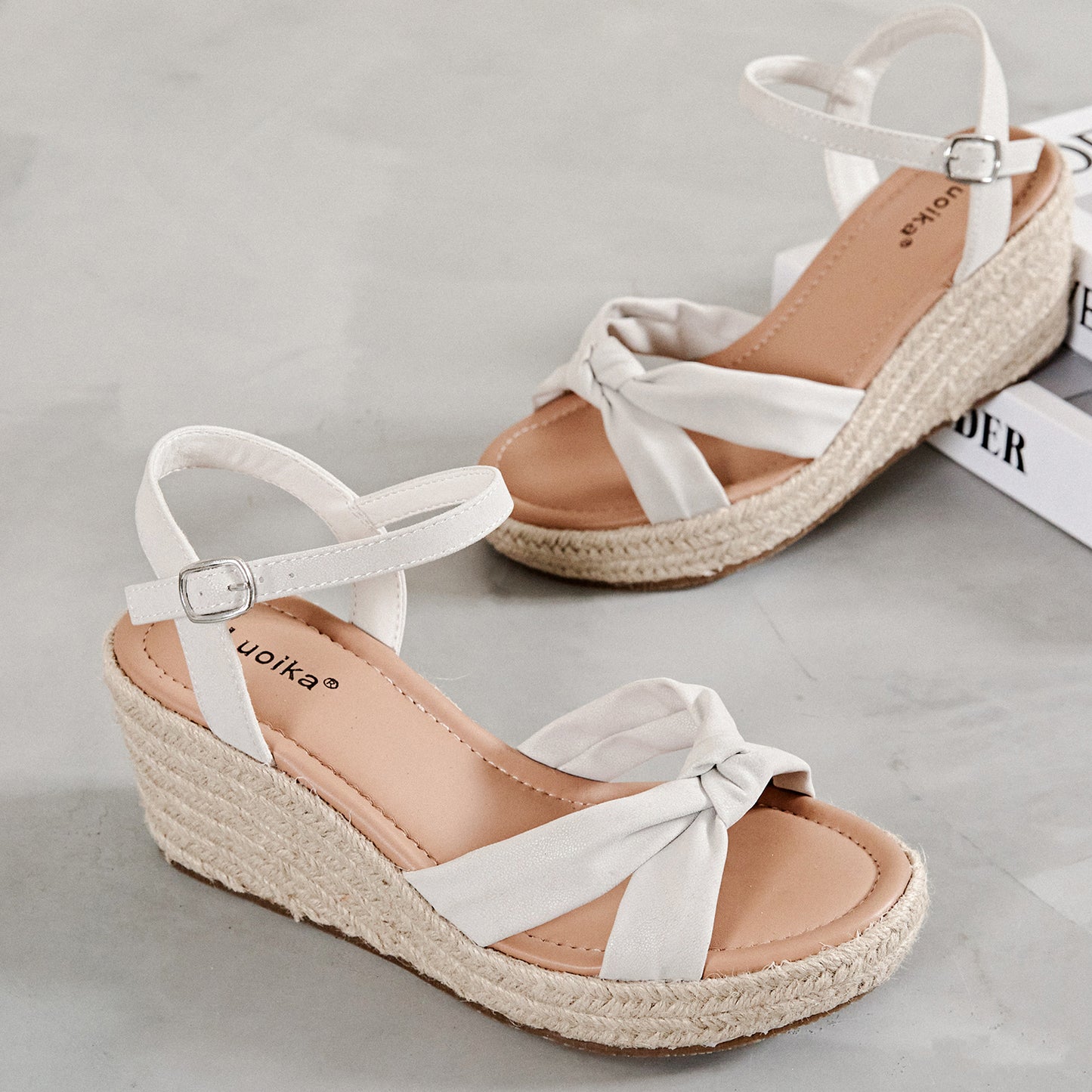 Luoika Women's Wide Width Ankle Strap Wedge Sandals.
