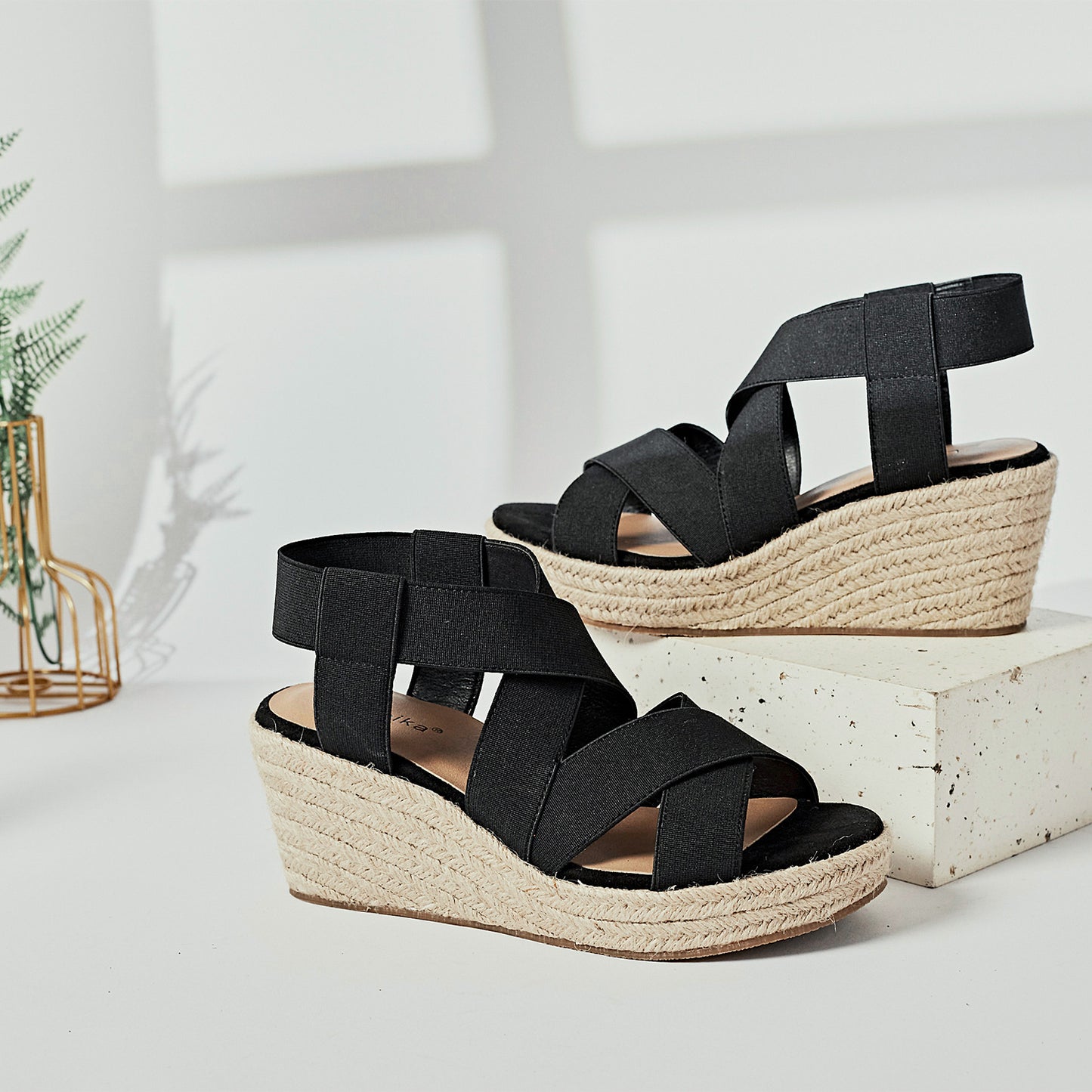 Luoika Women's Wide Width Wedge Sandals, Platform Ankle Strap Open Toe Espadrille Wedge Pump Heel Women's Sandals Concise Casual Summer Shoes.