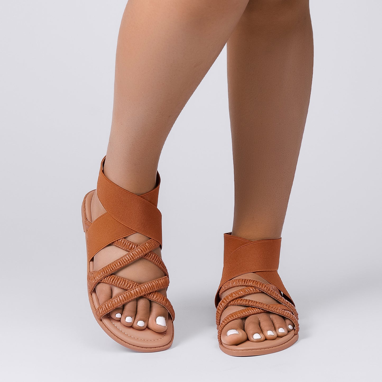 Luoika Women's Wide Width Flat Sandals, Elastic Band Ankle Strap Strappy Slide Sandals Slip on Dressy Summer Beach Shoes for Women.