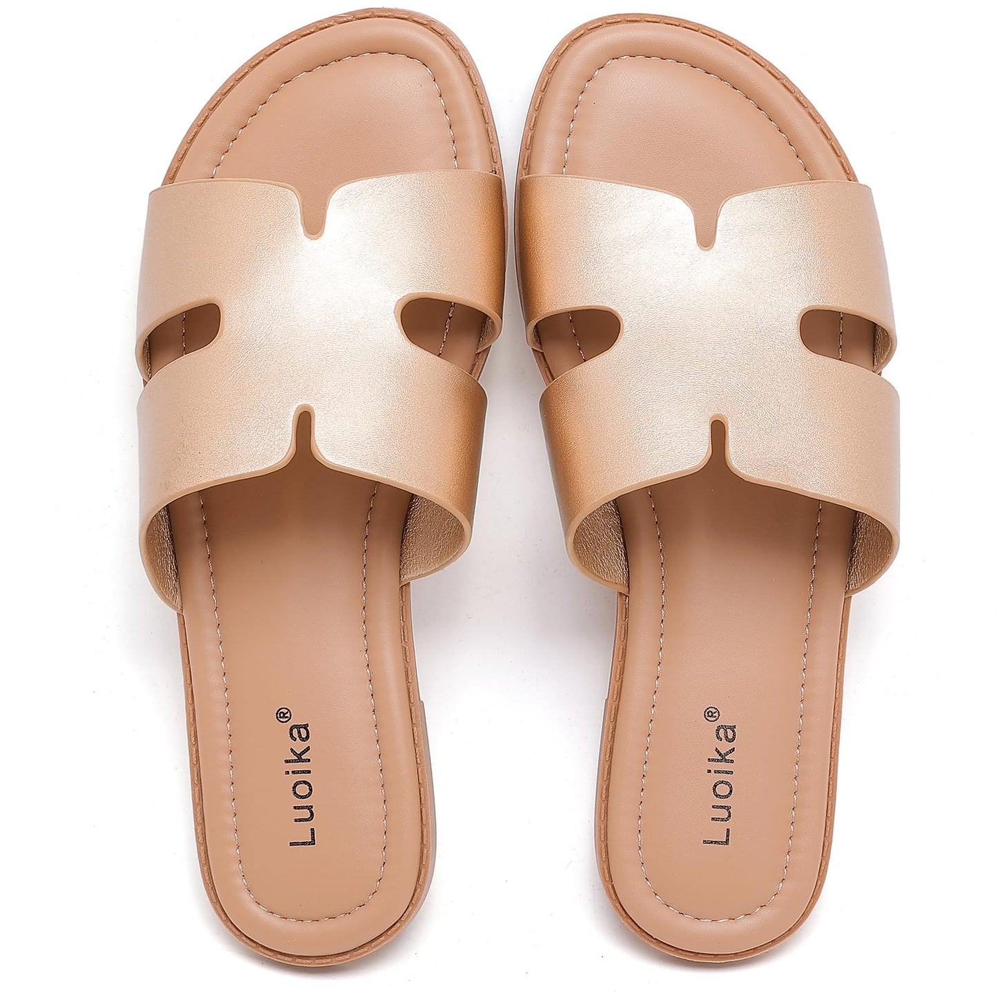 Luoika Women's Wide Width Flat Slides Sandals, Casual Comfortable Summer Beach Shoes Slip on Slide Sandal for Women.