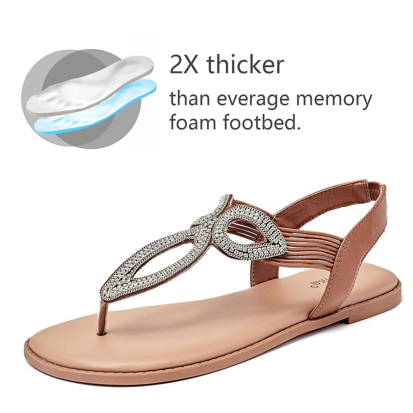Luoika Women's Wide Width Flat Slides Sandals, Flip Flop Strappy Rhinestone Thong Sandals Comfortable Summer Beach Shoes for Women.