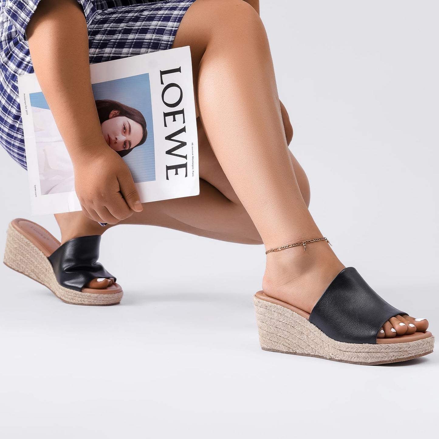 Luoika Women's Wide Width Wedge Slides Sandals, Slip on Plateform Wedge Pump Heel Casual Summer Sandals for Women.