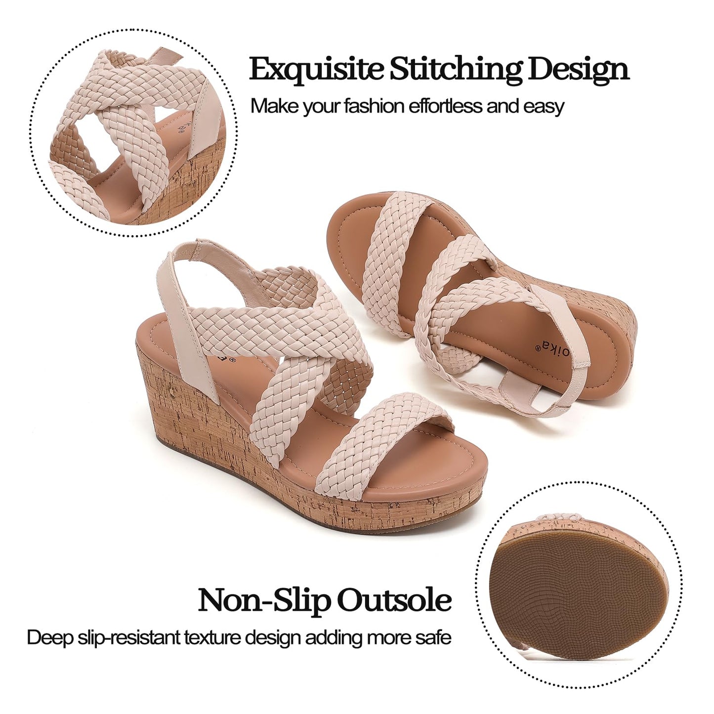 Luoika Women's Wide Width Wedge Sandals, Platform Wedge Pump Heel Ankle Strap Open Toe Women's Sandals Concise Casual Summer Shoes.