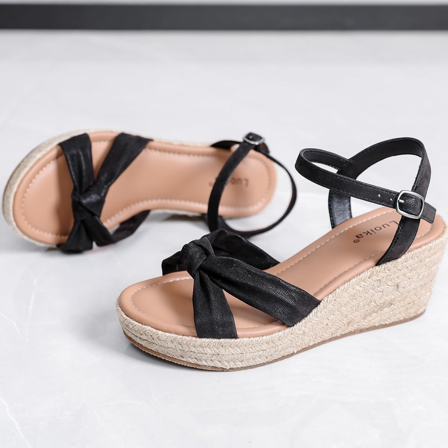 Luoika Women's Wide Width Ankle Strap Wedge Sandals.