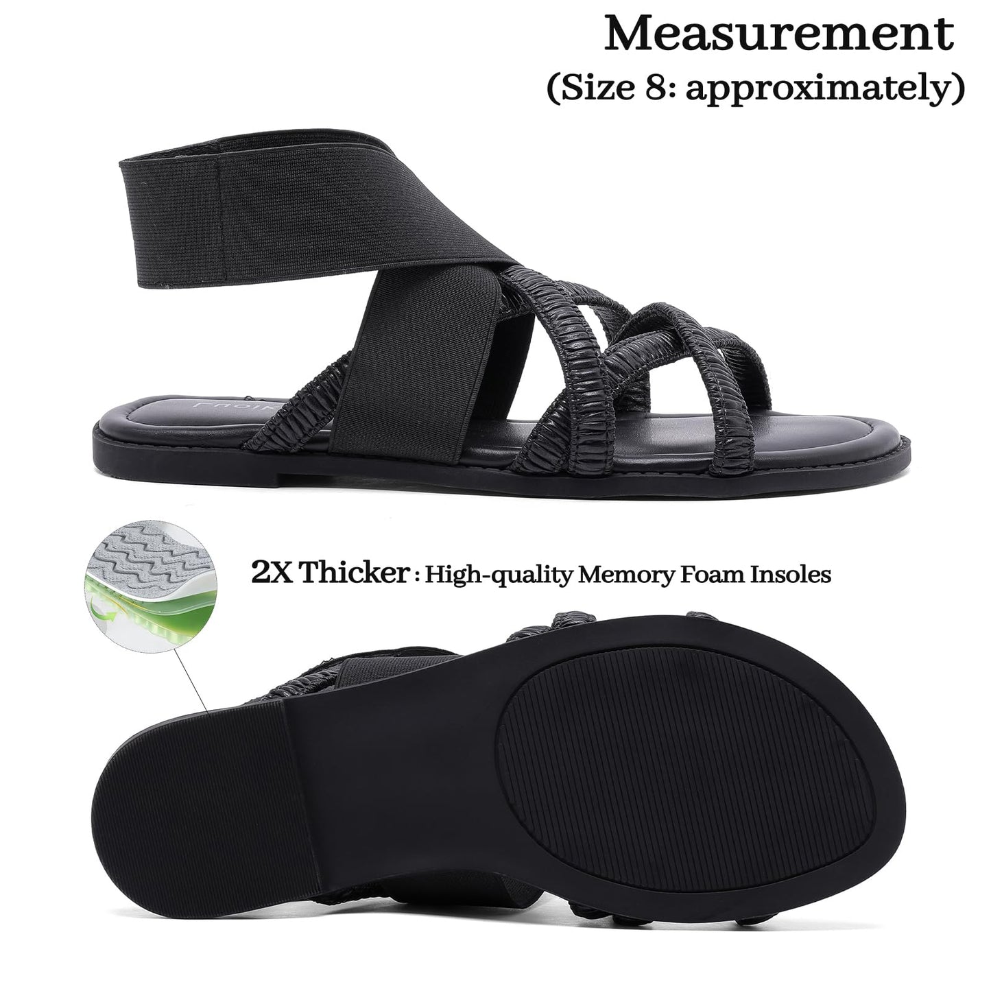 Luoika Women's Wide Width Flat Sandals, Elastic Band Ankle Strap Strappy Slide Sandals Slip on Dressy Summer Beach Shoes for Women.