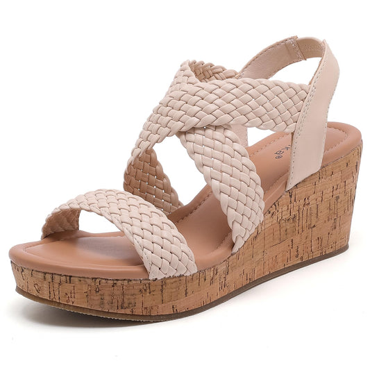 Luoika Women's Wide Width Wedge Sandals, Platform Wedge Pump Heel Ankle Strap Open Toe Women's Sandals Concise Casual Summer Shoes.