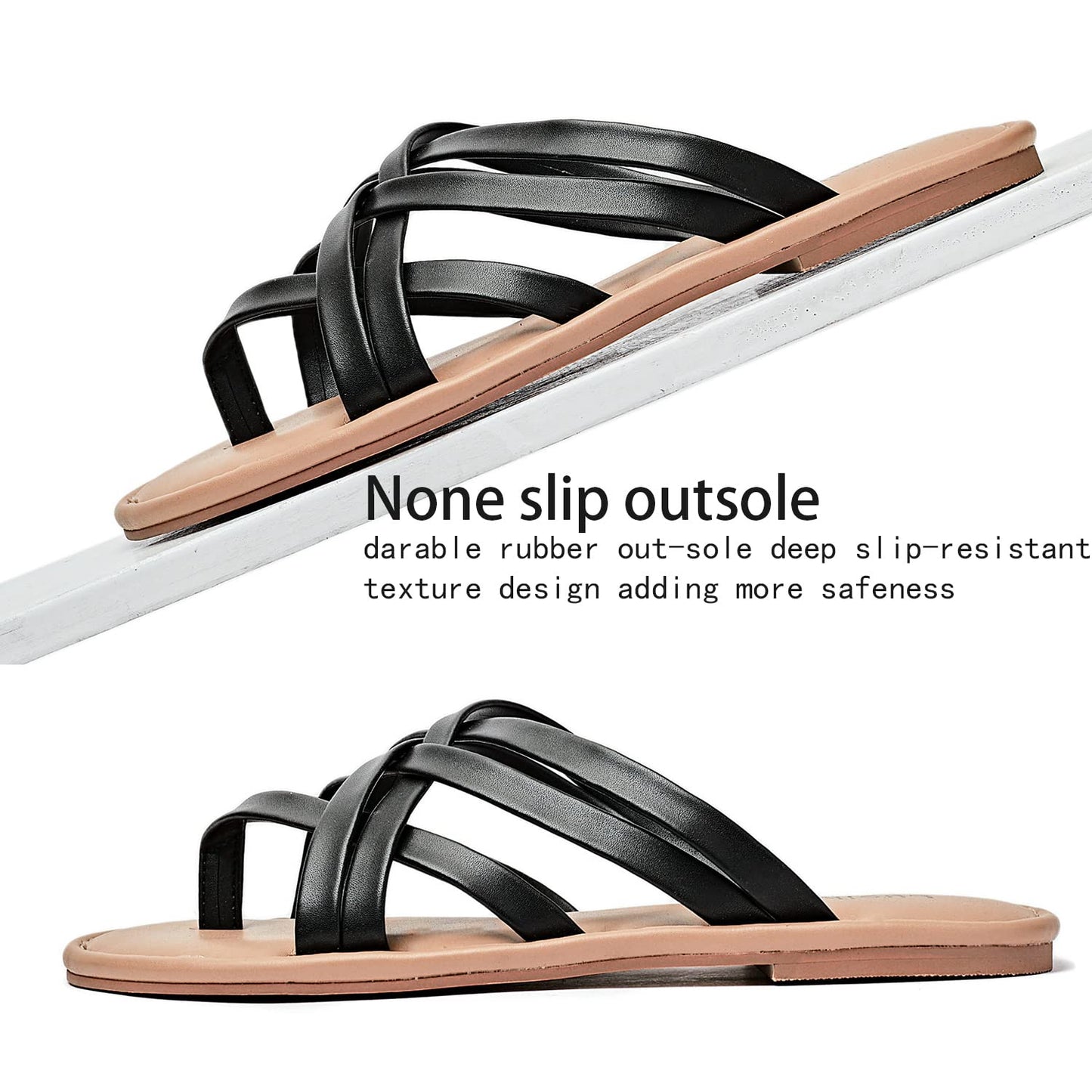 Luoika Women's Wide Width Flat Sandals, Flip Flop Slides Sandal Casual Strapy Sandal Slip on Summer Beach Shoes for Women.