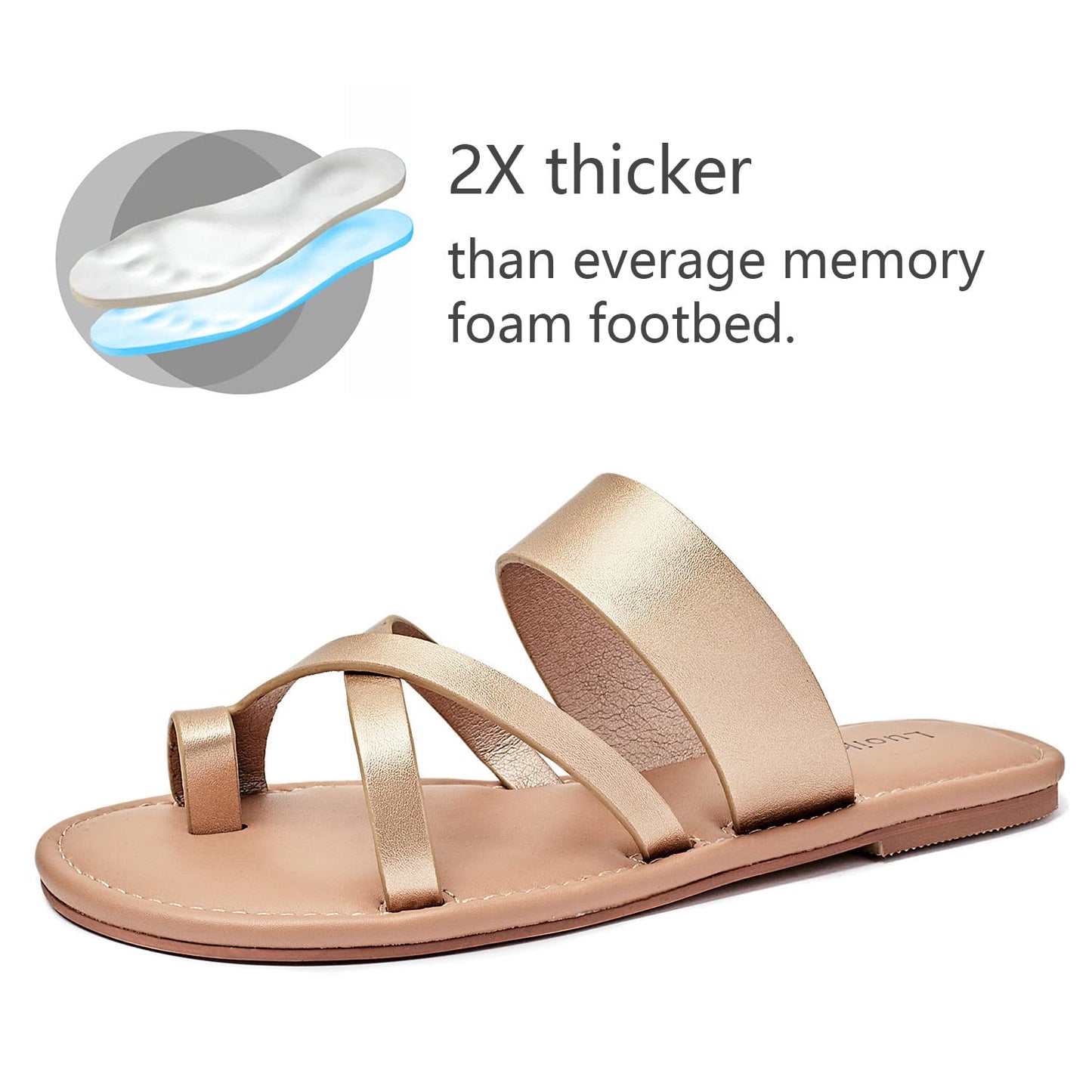 Luoika Women's Wide Width Flat Sandals, Flip Flop Slides Sandal Casual Strapy Sandal Slip on Summer Beach Shoes for Women.