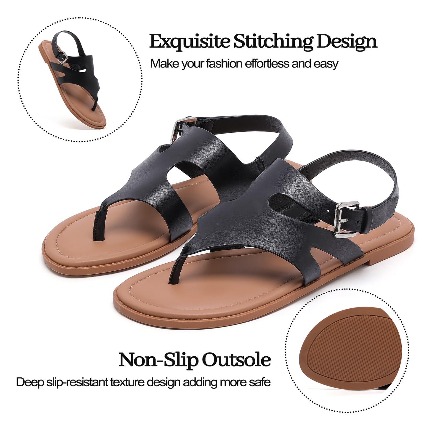 Luoika Women's Wide Width Flat Sandals, Flip Flop Casual Strapy Sandals Slip on Summer Beach Shoes for Women.