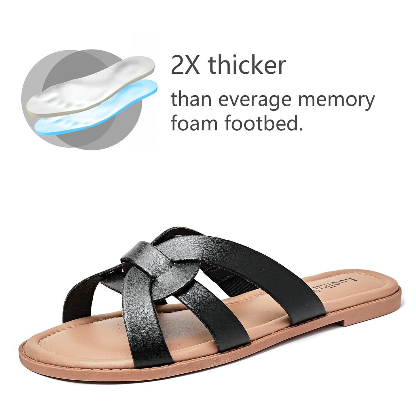 Luoika Women's Wide Width Flat Slides Sandals, Slip on Slide Sandal Casual Comfortable Summer Beach Shoes for Women.