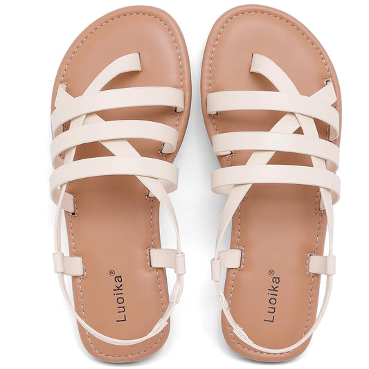 Luoika Women's Wide Width Flat Sandals, Flip Flop Casual Strapy Sandals Slip on Summer Beach Shoes for Women.