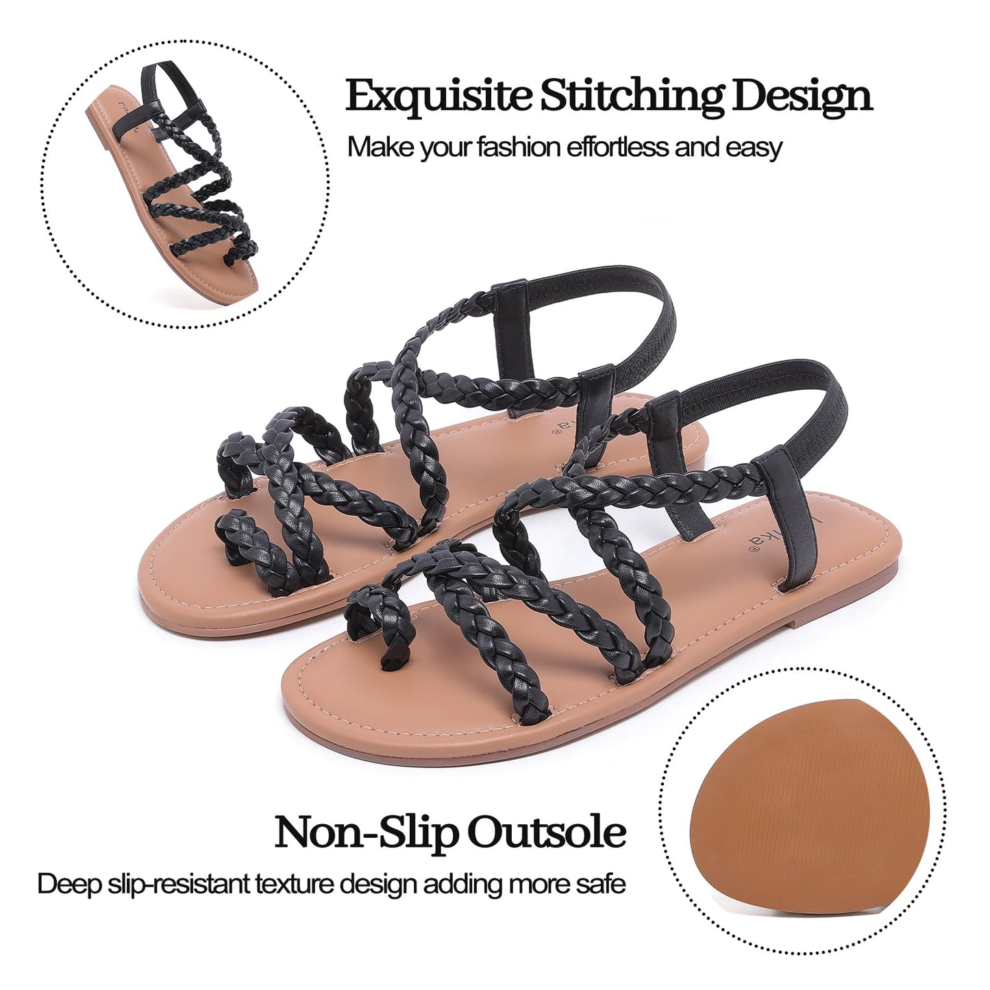 Luoika Women's Wide Width Flat Sandals, Flip Flop Casual Strapy Sandals Slip on Summer Beach Shoes for Women.