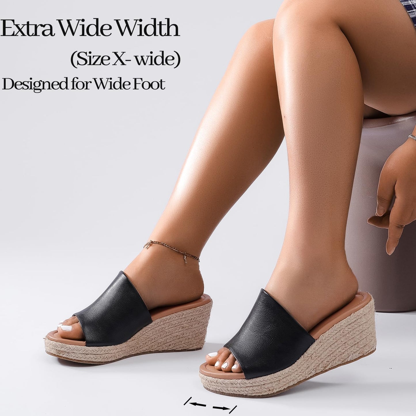 Luoika Women's Wide Width Wedge Slides Sandals, Slip on Plateform Wedge Pump Heel Casual Summer Sandals for Women.