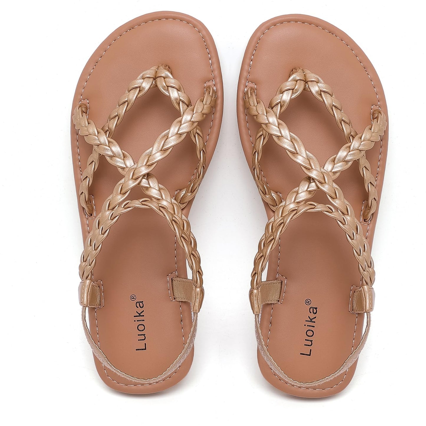 Luoika Women's Wide Width Flat Sandals, Flip Flop Casual Strapy Sandals Slip on Summer Beach Shoes for Women.