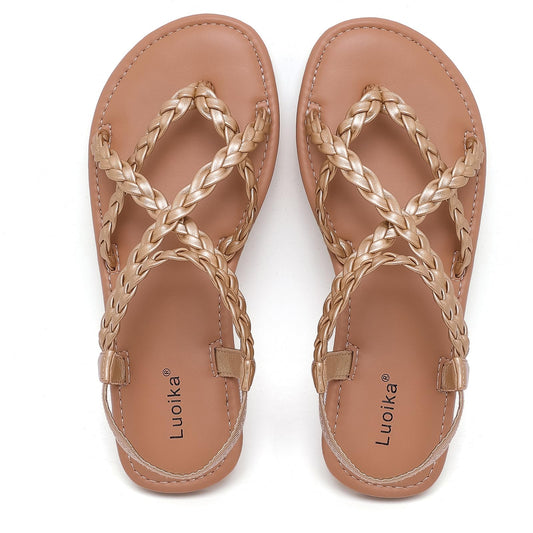 Luoika Women's Wide Width Flat Sandals, Flip Flop Casual Strapy Sandals Slip on Summer Beach Shoes for Women.