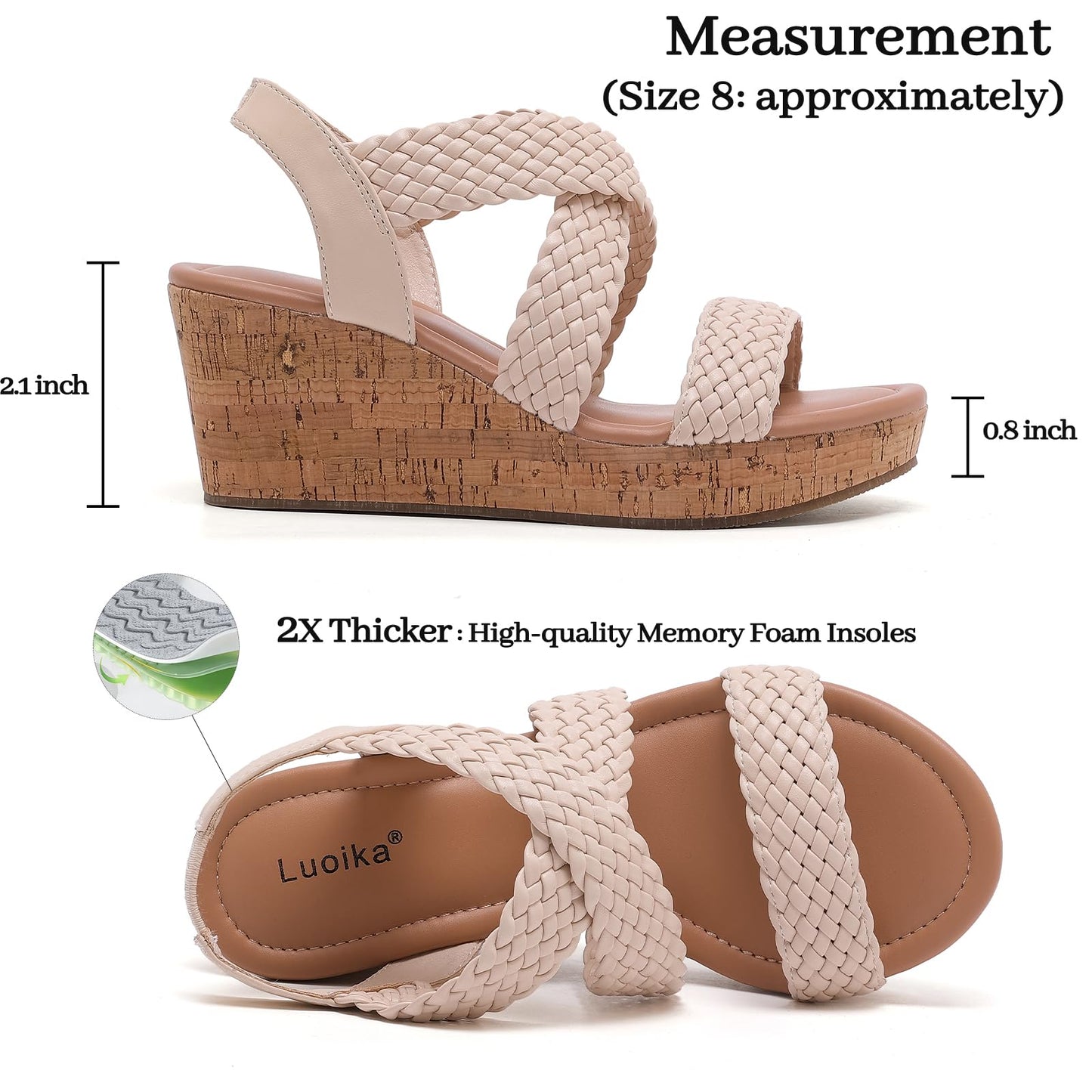 Luoika Women's Wide Width Wedge Sandals, Platform Wedge Pump Heel Ankle Strap Open Toe Women's Sandals Concise Casual Summer Shoes.