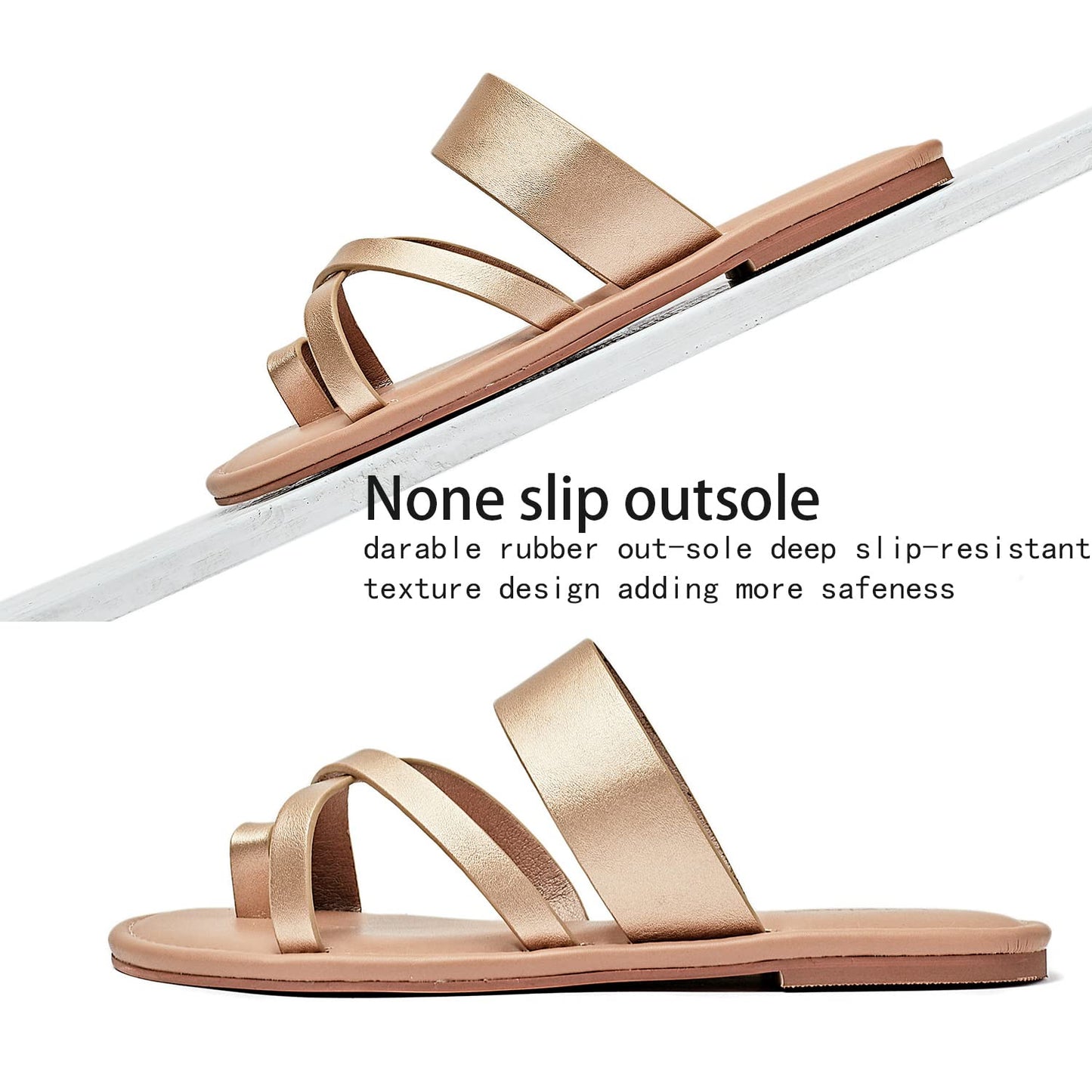 Luoika Women's Wide Width Flat Sandals, Flip Flop Slides Sandal Casual Strapy Sandal Slip on Summer Beach Shoes for Women.