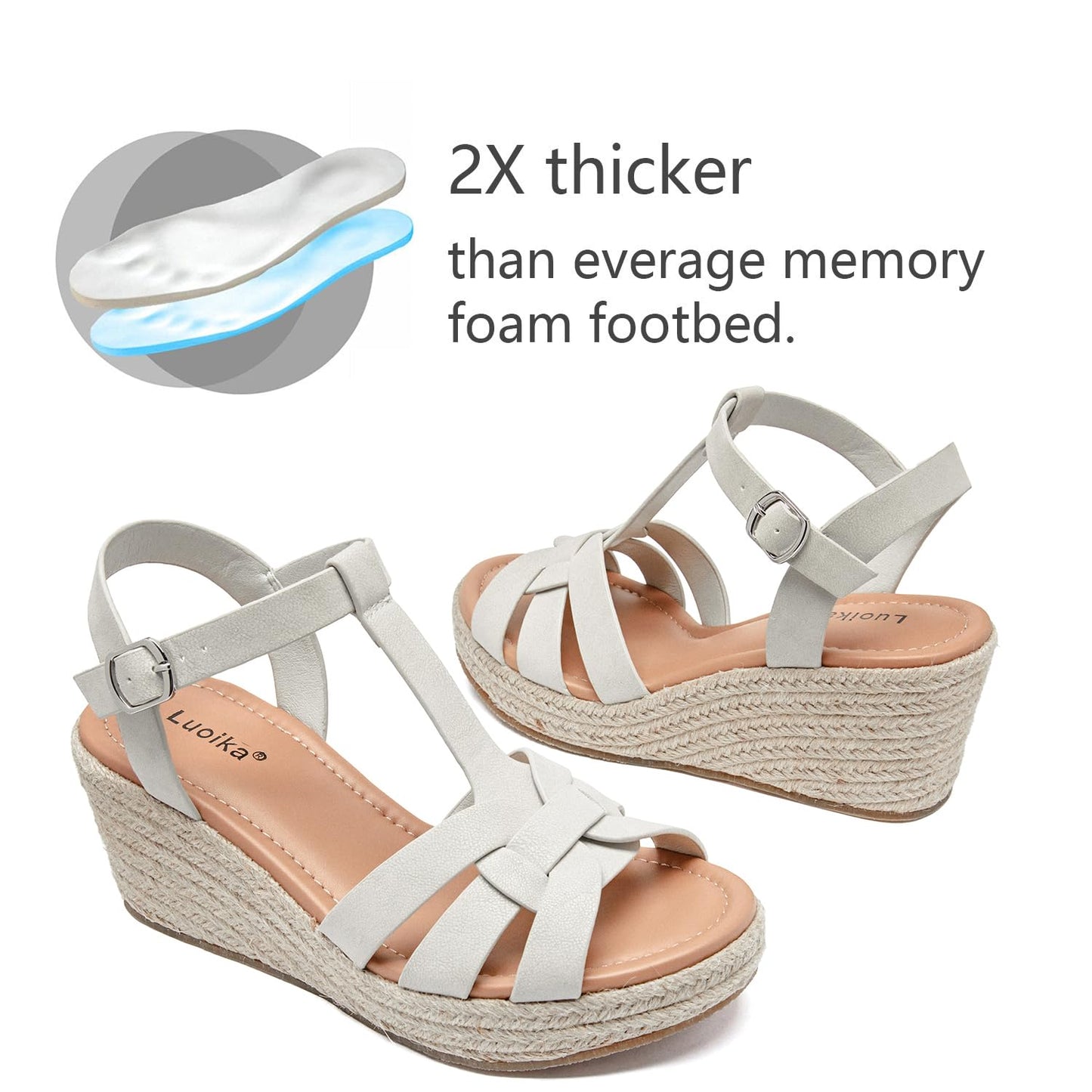 Luoika Women's Wide Width Wedge Sandals, Platform Ankle Strap Open Toe Espadrille Wedge Pump Heel Women's Sandals Concise Casual Summer Shoes.