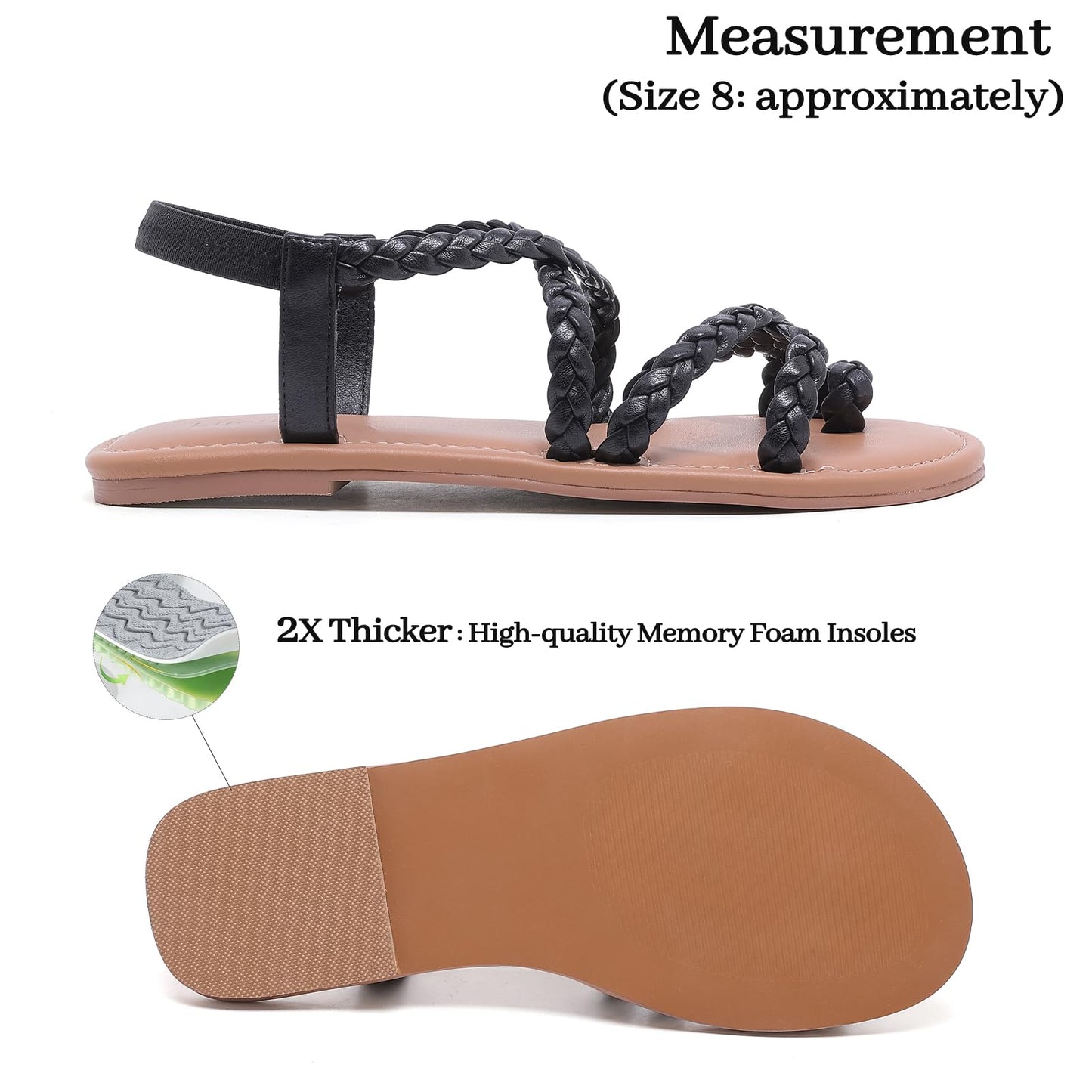 Luoika Women's Wide Width Flat Sandals, Flip Flop Casual Strapy Sandals Slip on Summer Beach Shoes for Women.