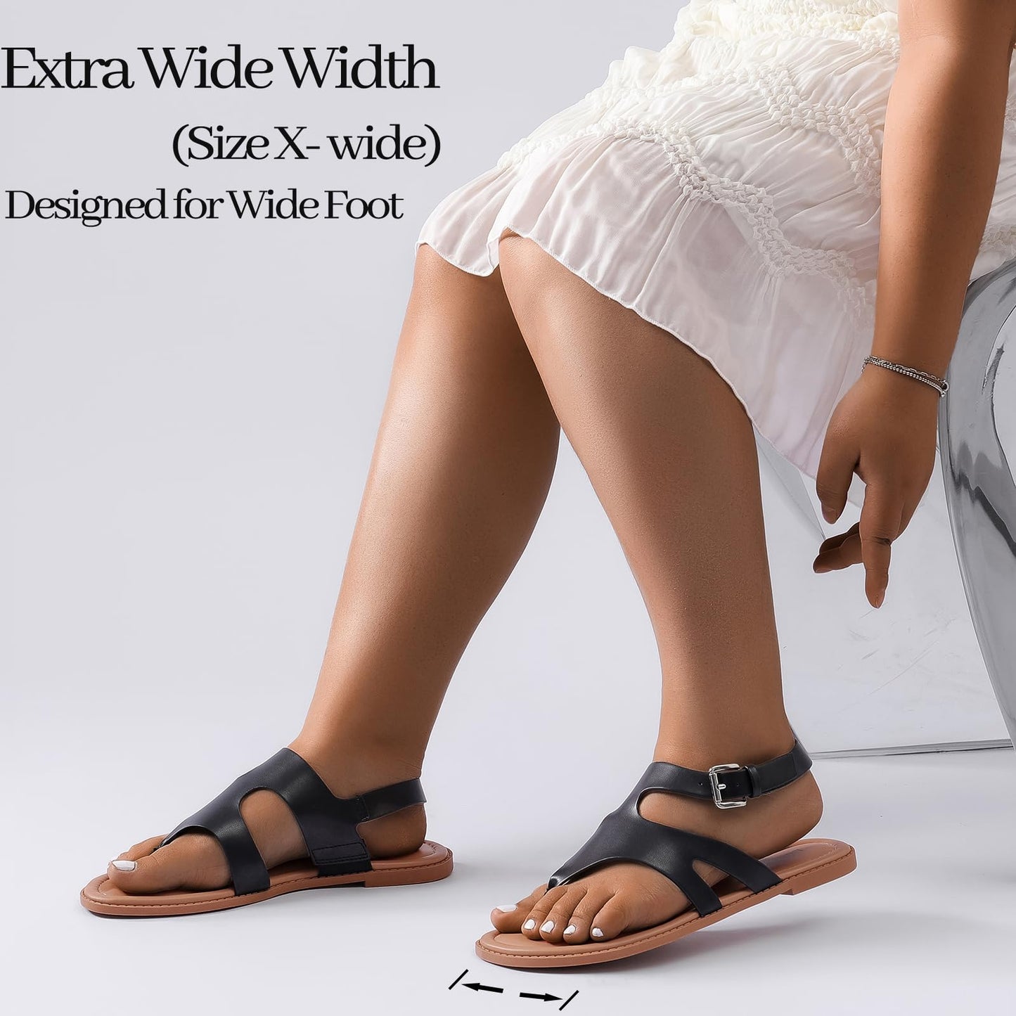Luoika Women's Wide Width Flat Sandals, Flip Flop Casual Strapy Sandals Slip on Summer Beach Shoes for Women.