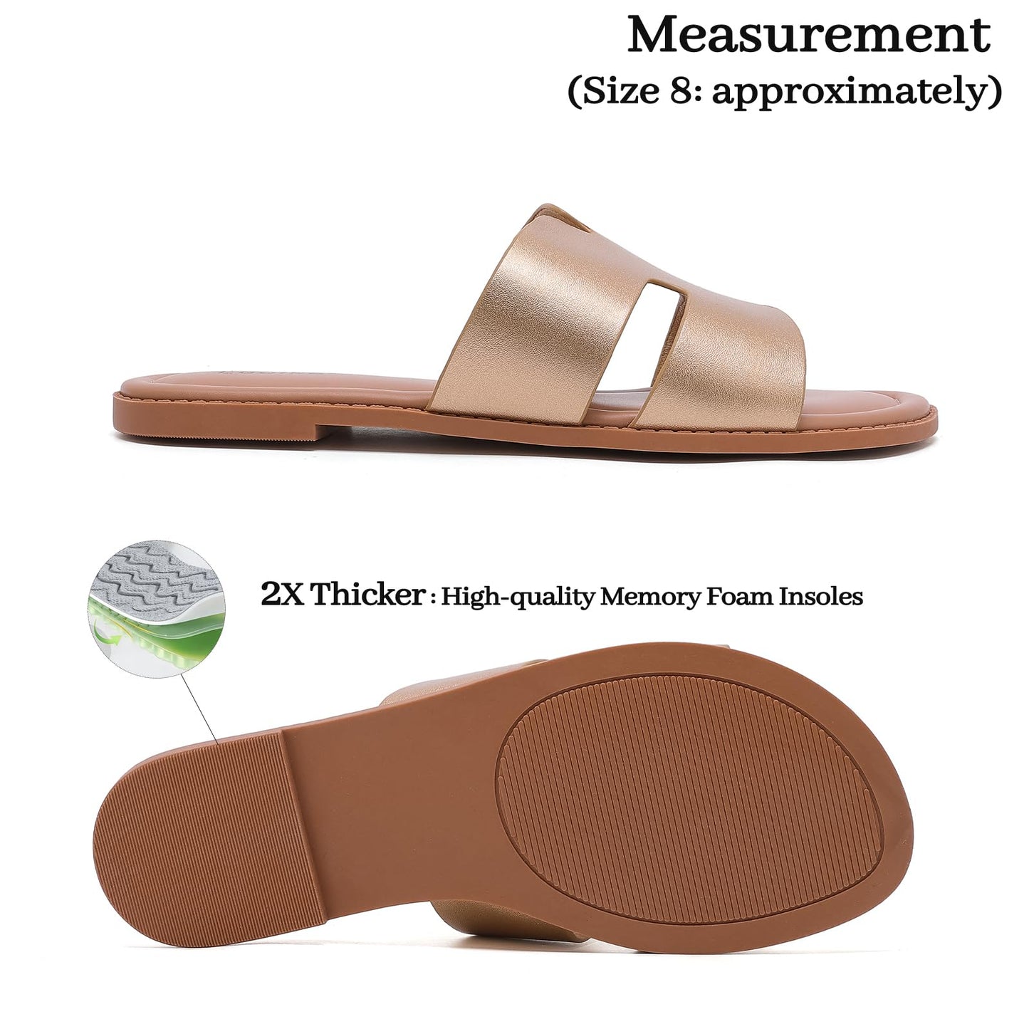 Luoika Women's Wide Width Flat Slides Sandals, Casual Comfortable Summer Beach Shoes Slip on Slide Sandal for Women.