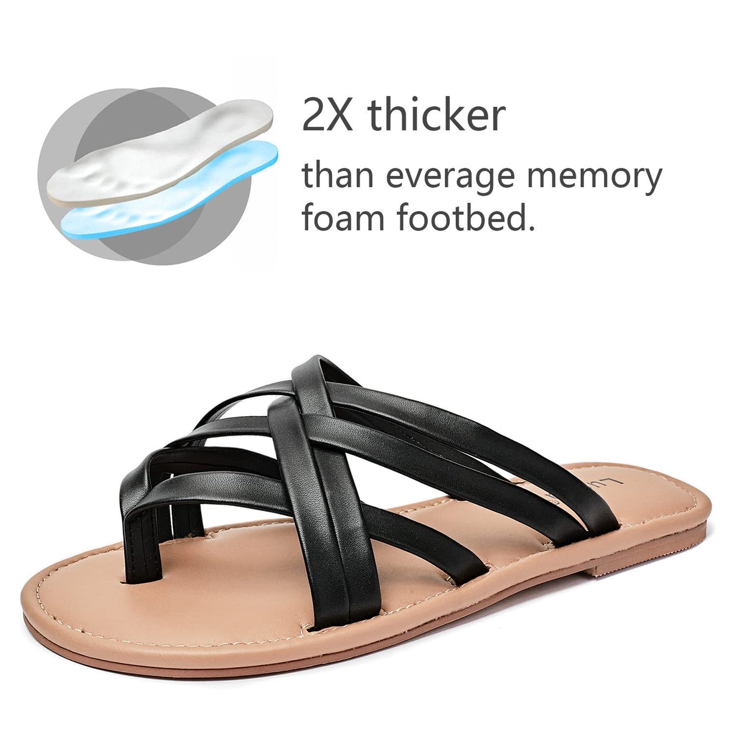 Luoika Women's Wide Width Flat Sandals, Flip Flop Slides Sandal Casual Strapy Sandal Slip on Summer Beach Shoes for Women.