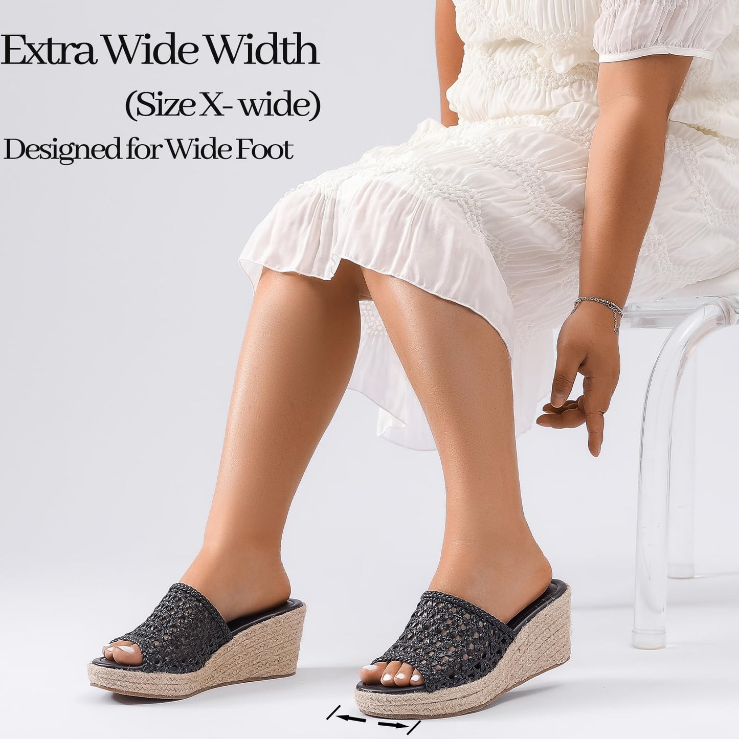 Luoika Women's Wide Width Wedge Slides Sandals, Slip on Plateform Wedge Pump Heel Casual Summer Sandals for Women.