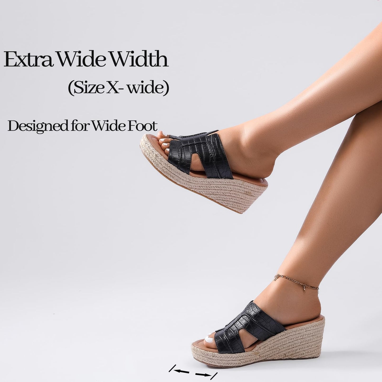 Luoika Women's Wide Width Wedge Slides Sandals, Slip on Plateform Wedge Pump Heel Casual Summer Sandals for Women.